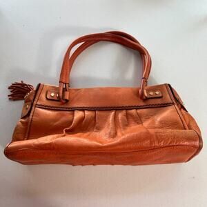 Sigrid Olsen Shoulder Handbag Orange 100% Leather Satchel Tassel Zip